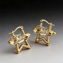 Custom Name Mini Hoop Earrings, Personalized Name Star Earrings For Women, Custom Stainless Steel Earrings,Perfect Gift For Daily Wear Or Any Occasion - Gold - View 1