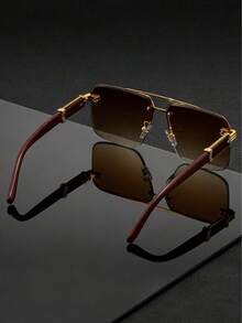 一副男士金红色飞行员太阳镜，金属材质，UV400 防晒，轻奢商务风格，适合商务场合 - 彩色 - 查看 3
