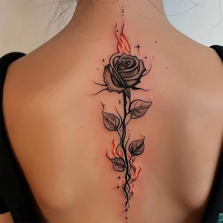 1pc High-End Chic Ins-Style Dark Goth Rose Flower Temporary Tattoo, Lasts 1-3 Days