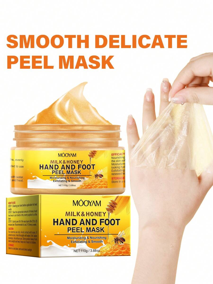 MOOYAM 牛奶蜂蜜去角质手足蜡面膜 - 含有胶原蛋白、蜂蜜提取物和透明质酸；去除手脚干燥粗糙的角质，深层滋养肌肤，使肌肤容光焕发、光滑柔嫩。