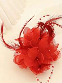 1个花瓣羽毛优雅发夹 - 紅色 - 查看 1