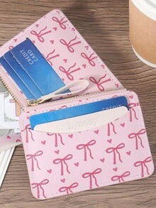 1PC Ins Style Zipper Women's Card Bag Pink Heart-Shaped Bow Card Storage Case Lightweight Daily Card Holder - Multicolor - View 2