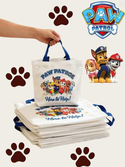 Paw Patrol 1 pieza Bolso de lona con diseño de dibujos animados, adecuado como regalo de cumpleaños, vuelta al colegio, fin de curso, con personajes como Rubble, Chase, Rocky, Zuma, Skye, Everest, Tracker, Tuck, Ella, Rex, WildCat, Liberty, que se puede usar como regalo para el aula, bolsa de almacenamiento de papelería de oficina y bolso de mano para estudiantes