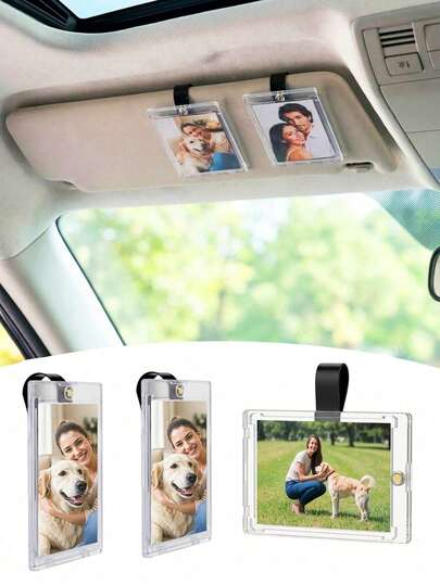 1个磁性汽车遮阳板照片夹 - 方便展示的汽车照片夹 - 遮阳板夹式相框，适用于3英寸照片