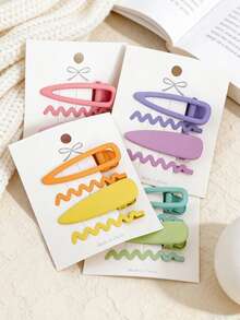 4个女孩甜美发夹，时尚百搭，日常佩戴 - 彩色 - 查看 1