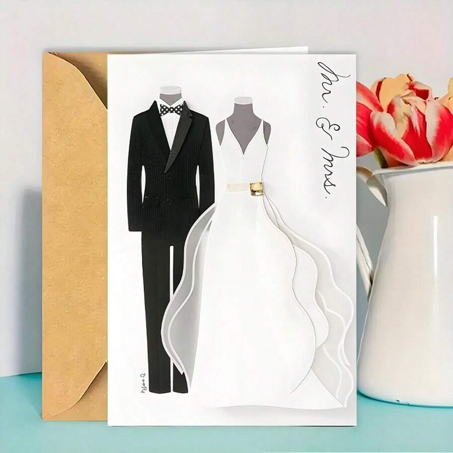 1 Set - Tarjetas de felicitación de boda divertidas con sobres, adecuadas para la novia y el novio, tarjetas de invitación de boda dulces, tarjetas de bendición de boda para amigos - Conjuntos - Ver 1