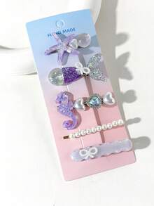 5pcs/Set Girls' Mermaid Princess Hair Accessories, Starfish Hair Clips, Bangs & Side Hairpins, Hair Claws - Multicolor - View 3