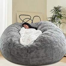 Bean Bag Chair For Adults Without Filling Comfy Fluffy Giant Round Beanbag Lazy Sofa Cover For Reading Chair Floor Chair 6FT Grey - 灰色 - 查看 1