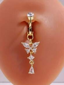 Anillo de ombligo sin perforación para mujeres - Anillo de ombligo con clip con borla y colgante de mariposa, joyería corporal de estilo gótico Y2K para perforación de ombligo (no se requiere aguja de perforación), apto para uso diario, solo para mayores de 18 años - Multicolor - Ver 2