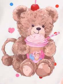 Bộ 5 món áo liền quần tay ngắn viền bèo nhún in hình gấu hoạt hình và chữ cái cho bé gái, thích hợp mặc mùa hè. - Nhiều màu - Xem 7