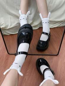 1双可爱兔耳设计透气中筒袜，适合春夏穿着 - 彩色 - 查看 5