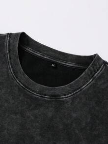 加大码男士休闲复古水洗圆领无袖背心 - 黑色 - 查看 4