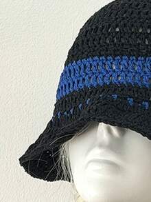 Colorful Dopamine Striped Knit Bucket Hat, Autumn/Winter, Large Head Circumference, Flattering, Rainbow Crochet Bucket Hat, Summer, Hyun-A Style, Sun Protection, Striped Knit Bucket Hat,Beach,Vacation - Multicolor - View 5