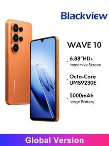 Blackview WAVE 10 全球版智能手机，6.88 英寸高清+ 120Hz 高刷新率显示屏，3200 万像素 AI 后置摄像头 + 1300 万像素前置摄像头，支持最高 24GB RAM + 256GB ROM + 最高 2TB TF 卡扩展 - 橘色 - 查看 1