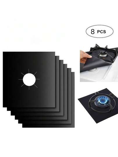 4/8/10pcs Heat Resistant Washable Anti-Oil Anti-Fouling Gas Stove Cleaning Pads, Reusable Cleaning Mats, Kitchen Tools, Stove Pads, Kitchen Cleaning Supplies, Outdoor BBQ Mats, Baking Tray Liners, Anti-Oil Pads