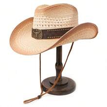 Western Style Gradient Straw Hat With Rivet Leather Belt, Beach Vacation & Outdoor Riding Sun Hat - Straw Hat - View 11