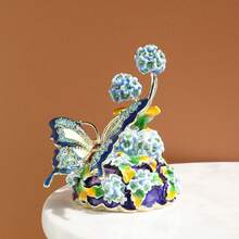 SUSUZUKU 1pc Enamel Handmade Home Decor Blue Hydrangea Jewelry Box Butterfly Storage Box Jewelry Box Decorative Ornament Exquisite Gift - Hydrangea Butterfly - View 11