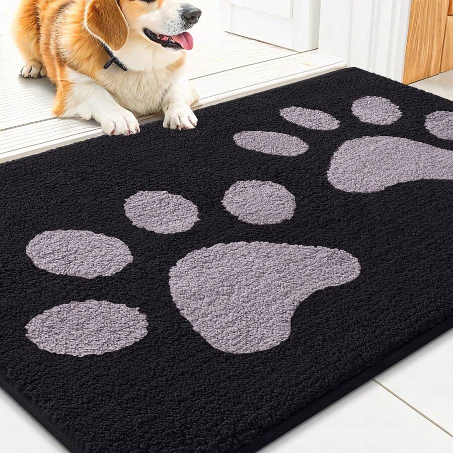 Smiry Dog Door Mat For Muddy Paws, Absorbs Moisture And Dirt, Low-Profile Entryway Mat With Non-Slip Backing, Entry Indoor Outdoor Doormat For Inside Floor (30x20 Inches, Black And Grey, Paw) - 1PC - View 1