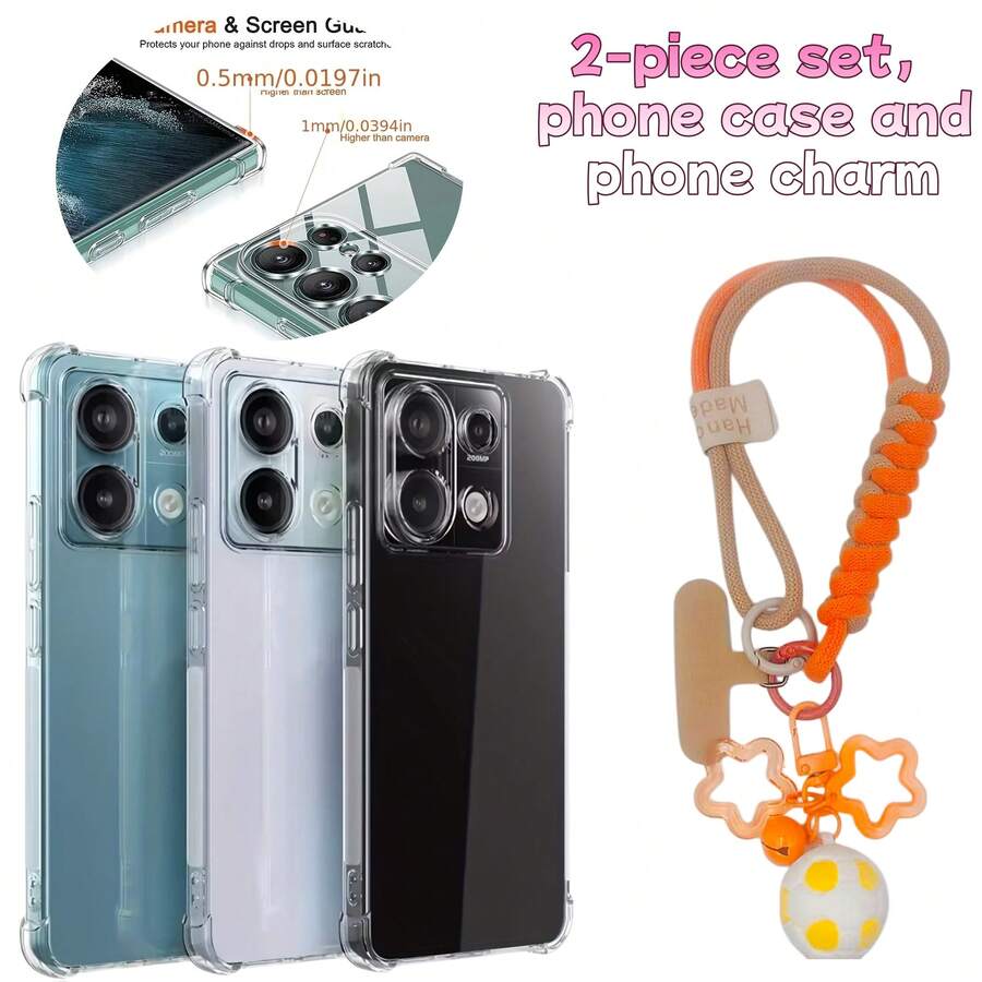 红色防震手机壳+橙色星形足球手机挂绳，兼容 15C 5G欧洲版173mm/ 15C 5G全球版171mm/ 15c 171(欧洲)/ Poco C85/ 15c 4G 173(欧洲)/ A5 173mm/ Note 15 Pro，防摔，保护套，手机壳，手机保护套 - 無色 - 查看 1