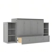 Full Size Murphy Bed With Spacious Storage Drawers And Shelves. Guest Rooms Or Compact Bedrooms. Light Gray - 1 - 查看 6