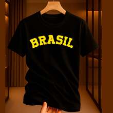 Camiseta Infantil Menino ou Menina, Copa do Mundo, Torcida do Brasil Manga Curta, Diversas Cores Tamanho 2 ao 12 - Preto - Visão 1