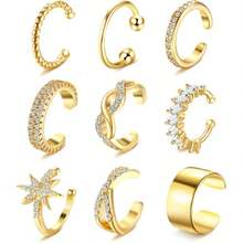 Diamday 9 chiếc khuyên tai kẹp vành tai mạ vàng 14K dành cho nam và nữ, không cần xỏ lỗ, dùng cho sụn tai, khuyên tai giả. - Nhiều màu - Xem 1