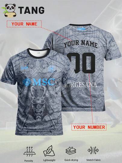 Custom Napoli Style Men's Football Jersey, Personalized With Name & Number, Comfortable Round Neck Sports Sweatshirt, Suitable For Football Training, Casual Wear, And Gift Summer