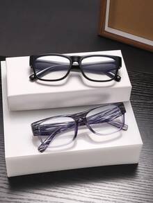 2 piezas Gafas cuadradas para hombres con patillas personalizadas, moda retro popular, gafas planas para uso diario, oficina y lectura, con estuche - Multicolor - Ver 2
