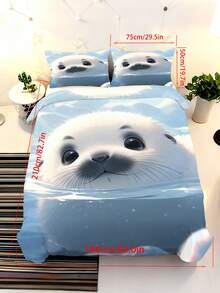 2/3PCS Cute Baby Seal Kids Bedding Set, 3D Underwater Print Duvet Cover With Pillowcases, Soft Microfiber Ocean Animal Bed Set For Kids Teen Boys Girls All Seasons 135x200cm - Multicolor - View 12