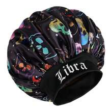 1 chiếc mũ ngủ rộng vành bằng vải satin họa tiết cung hoàng đạo dành cho nữ - màu đen - Xem 10