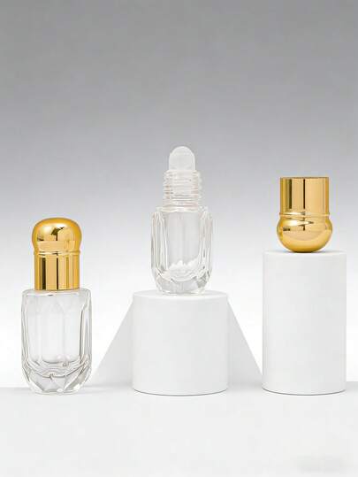 زجاجة عطر بحجم محمول 3/6 مل ذات شكل ثماني الأضلاع من الزجاج الشفاف، قابلة لإعادة التعبئة وإعادة الاستخدام ومانعة للتسرب، مع غطاء ذهبي وكرة دوارة ناعمة، مثالية للزيوت الأساسية وخلط العطور DIY والاستخدام اليومي والسفر، إكسسوارات مثالية للرجال والنساء كهدية عناية شخصية