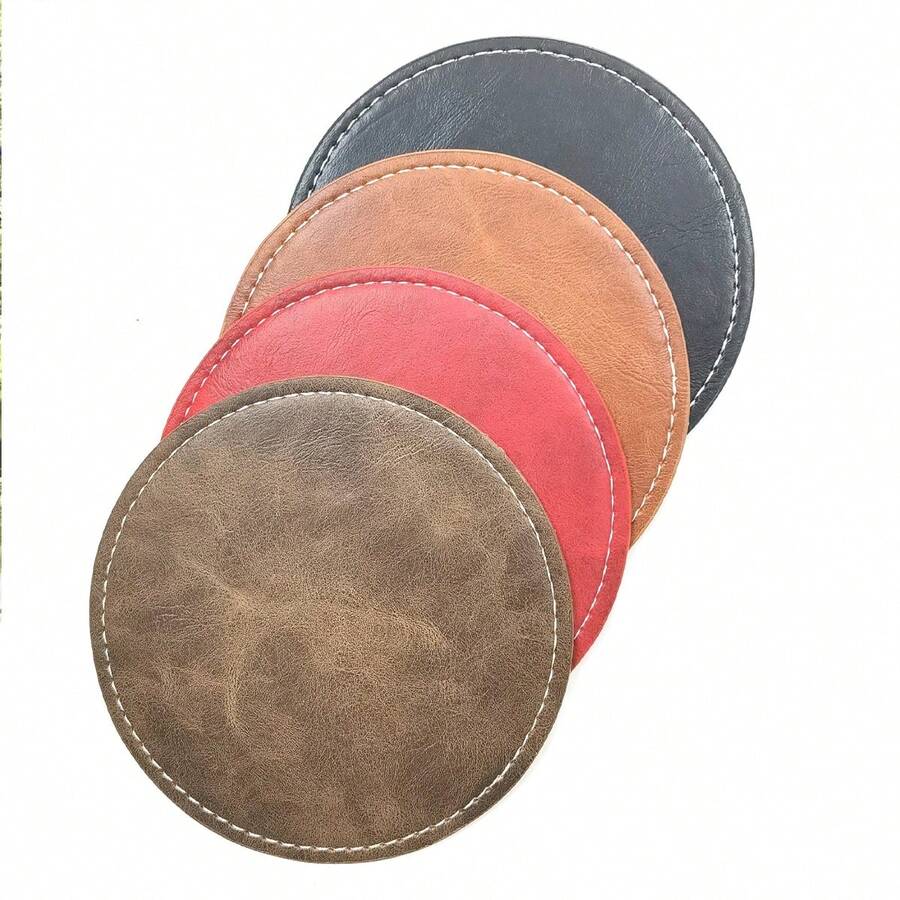 Posavasos de cuero de unicolor redondos, resistentes al calor, impermeables y antideslizantes para tazas de café - Multicolor - Ver 1