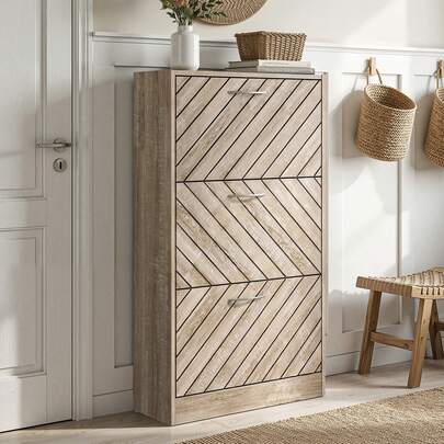 ECACAD Modern Shoe Cabinet, Wood 3 Tilt-Out Doors Shoe Rack Storage Up To 18 Pairs