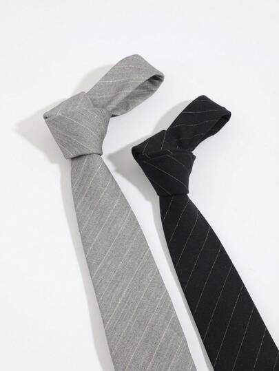 1pc Men's Narrow Striped Tie, Gray And Black With Gold Fine Stripes, Suitable For Formal Business Attire At Weddings And Office