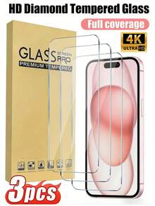 3pcs Ultra-Clear Tempered Glass Screen Protector, Made Of 9H Tempered Glass Material, Scratch-Resistant, Anti-Fingerprint, Compatible With IPhone 17 Pro Max/17 Pro/17 Air/17/16 Pro Max/16 Pro/16 Plus/16/15 Pro Max/15 Pro/15 Plus/15/14/13/12/11/Xr/ And Other Models. - Clear - View 16