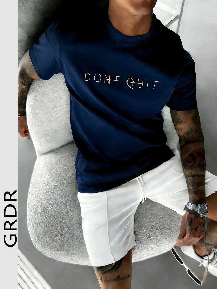 GRDR Men's Fashionable Printed Loose Short Sleeve T-Shirt | Exquisite Design | Summer Essential | Easy To Match | Showcase Your Style - Navy Blue - View 1