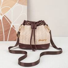 2026新款时尚女士手提包，镂空水桶包，韩版女士斜挎草编包 - 彩色 - 查看 4