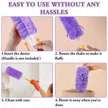 6/15片装360°双面静电除尘垫，配1个优雅紫色手柄，升级加厚纤维，可重复使用，兼容所有扫帚柄，适用于百叶窗、吊扇、家具和地板清洁 - D-紫色 - 查看 4