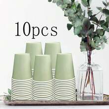 100/50/40/30/20/10 chiếc cốc giấy màu xanh lá cây nhạt, cốc đựng đồ uống lạnh và cà phê, bộ đồ ăn tiệc tùng phù hợp cho tiệc sinh nhật, đám cưới, Ngày của Mẹ. - màu xanh lá cây - Xem 16