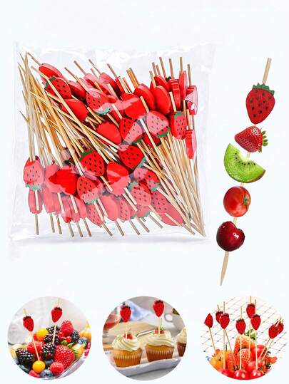 50/20pcs Strawberry Fruit Cake Toppers, Outdoor Fruit Appetizer Picks, Suitable For Wedding Decoration, Birthday Party, Anniversary, Pool Party, And Hawaiian Theme Party - Fruit Decor