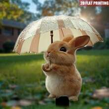 Resin Umbrella Rabbit Garden Stake, Cute Rabbit Yard Art Decor, Outdoor Patio Garden Decoration - A - View 1