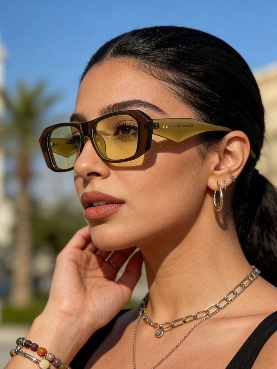 1副女士椭圆形小框高品质简约时尚眼镜，适合旅行、度假、休闲场合佩戴 - 橄欖綠 - 查看 1