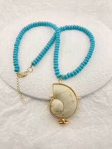 Kalung Rantai Mutiara Liontin Cangkang Resin Wanita ZA | Perhiasan Laut Gaya Bohemian Aneka Warna, Hadiah Paskah, Aksesori Pesta Pantai - Keong resin - View 5