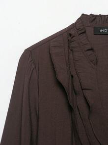 DEEKA Women's Fashionable Layered Decorative Blouse, European And American Style, Versatile For Spring/Summer - Brown - View 5