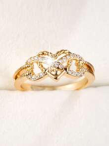 1 pieza Anillo de mujer con diseño delicado en forma de corazón con circonita cúbica, regalo para ocasiones especiales - Multicolor - Ver 1