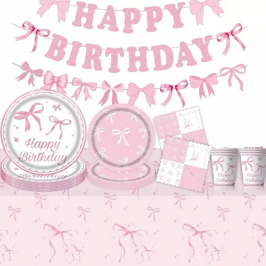 Bộ đồ ăn dùng một lần 51 món họa tiết nơ bướm này bao gồm 10 đĩa ăn tối, 10 đĩa tráng miệng, 10 cốc giấy, 20 khăn ăn, một khăn trải bàn và một dải băng trang trí có thể thu gọn. Bộ đồ ăn dùng một lần tiện lợi này rất phù hợp cho cắm trại, dã ngoại, tiệc nướng ngoài trời, đám cưới và tiệc sinh nhật. - Nhiều màu - Xem 1