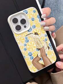 1 pieza Funda de teléfono suave con patrón de limón y arándano, resistente a arañazos y huellas dactilares, compatible con iPhone 17/16/16Pro/16Plus/15/15ProMax/15Pro/11/12/13/14ProMax/11Pro/11ProMax/12Pro/12ProMax/13Pro/13ProMax/14Pro/14ProMax - Multicolor - Ver 2