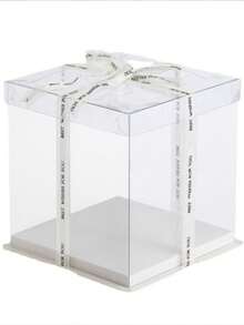 1pc White Elegant Cake Box: Transparent, Tiered, Square Design Suitable For Cakes, Cookies, Fresh Flowers And Gifts - Handwashable, PET Material, Reusable - View 10