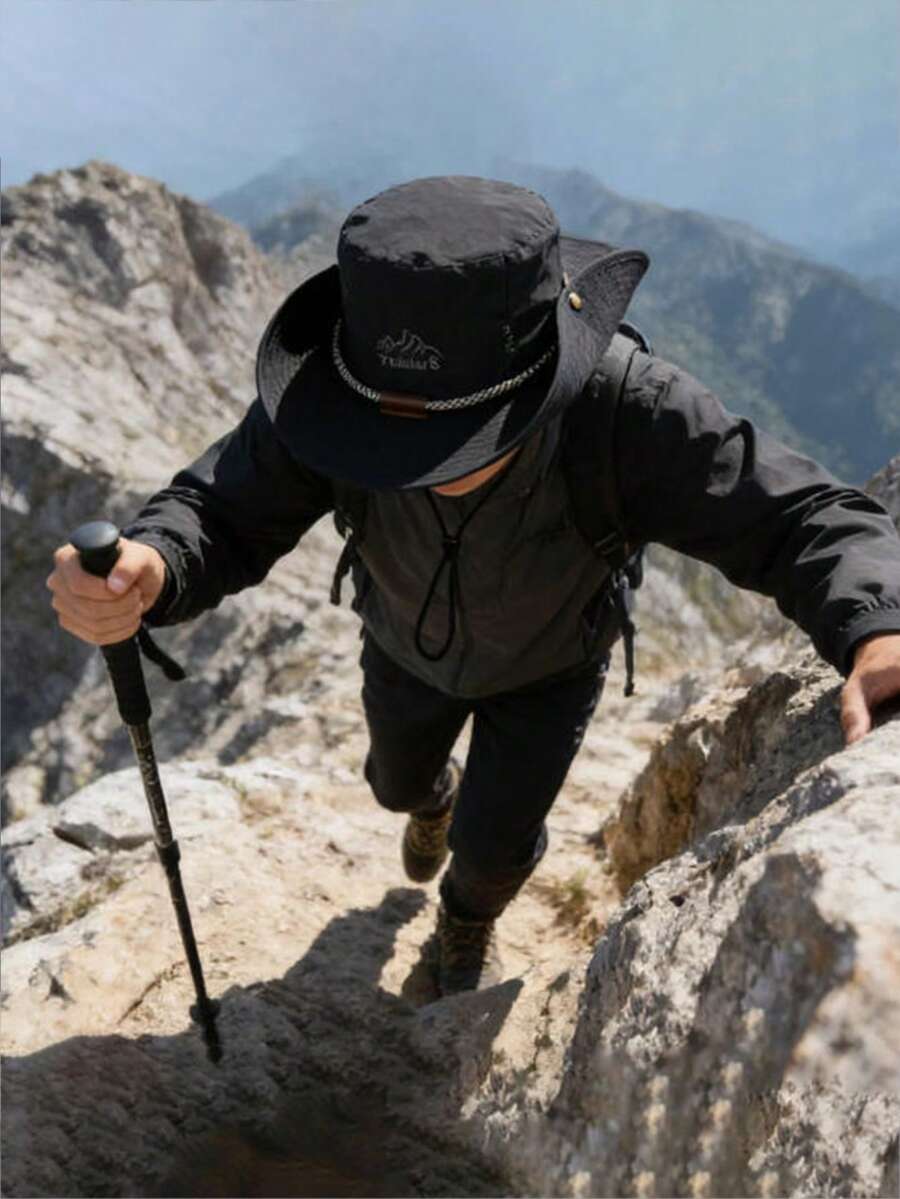 山峰刺绣渔夫帽，男女通用西部风格防紫外线钓鱼帽，轻便可折叠旅行遮阳帽 - A - 查看 1