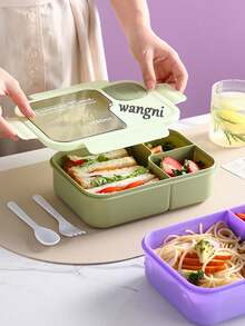 Personalized Bento Box, Customized Plastic Compartment Lunch Box, Cartoon Cute Student Lunch Box With Dipping Sauce Container And Utensils, Microwave , Gift For Family, Friends And Students, Back To School - Multicolor - View 4